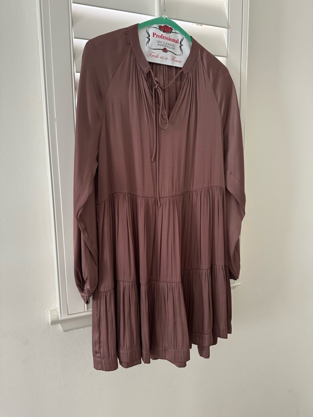 Reset by Jane  “silky” Flowy Long Sleeve Tunic Dress - Mauve